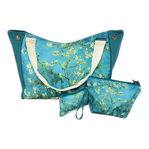 TaylorHe Expandable Canvas Shoulder Bag Handbag Tote free Coin Make up bag Vintage Floral Blossom