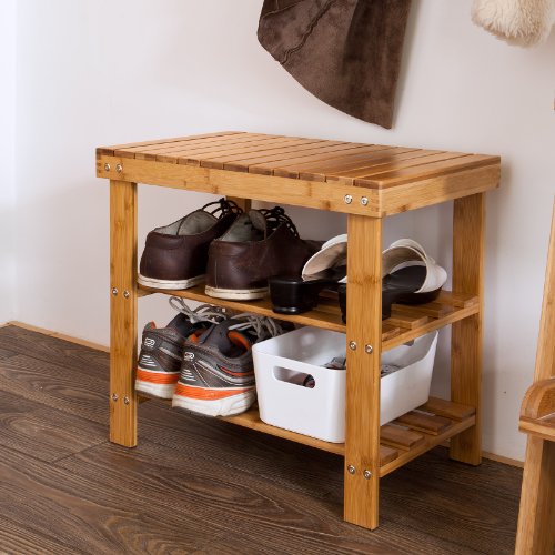 SoBuy® Schuhregal, Sitzbank, Schuhbank aus hochwertigem Bambus mit 2 Jahren Garantie, B50cm FSR02-K-N - 2