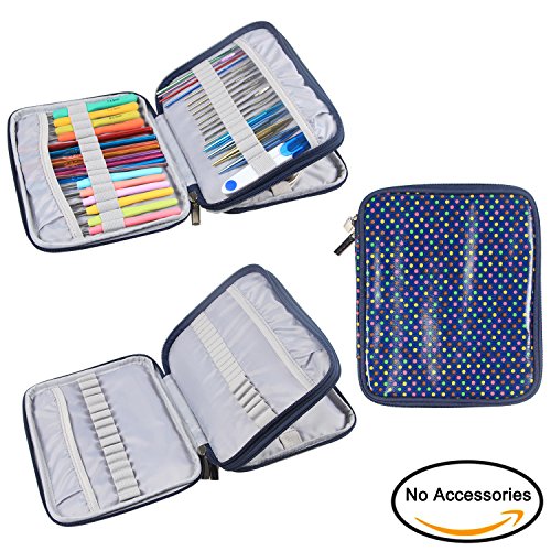 Damero Häkelnadeltasche Nähset bag für austauschbare Rundstricknadeln, Ergonomische Häkelhaken, Aluminium Häkelhaken, Strickzubehör und vieles mehr, - Bunte Punkte (kein Zubehör im Lieferumfang enthalten)