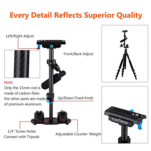 Stablisateur A Main Stablisateur Vid  o Professionnel 40cm avec Plateau Rapide 1 4    et 3 8  Vis  1 1-9 5lbs   pour Cam  ra Cam  scope DV SLR DSLR Sony Canon Nikon Pentax Olympus Fuji etc