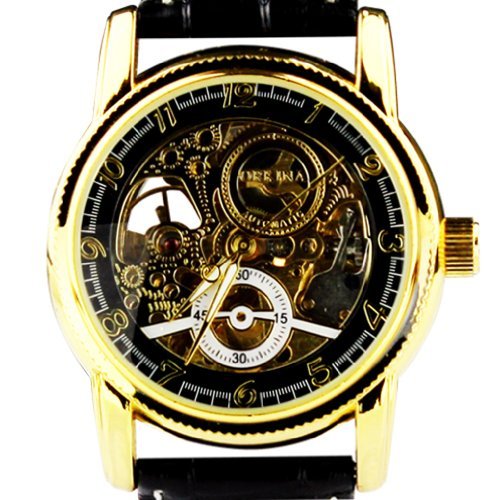Orkina Herren-Armbanduhr Leder Schwarz mechanisches Quarzuhrwerk mit Tourbillon MG016BB
