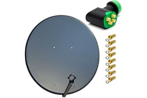 PremiumX Aluminium Bowl 100 cm Anthracite + Full HDTV Antenna Quad LNB 0.1 dB + 10 x F-Connectors Gold-Plated