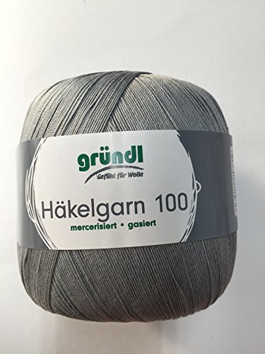 Gründl Häkelgarn 100, Filethäkelgarn, NEUE Farbe Grau Fb. 137, 100 Gramm Knäuel,