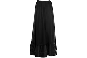 Falda Flamenca Niña Partilandia, Falda Ensayo Larga Volante Doble Negro Rojo para Niña de 10 Años, Perfecto para Clases de Baile y Actuaciones