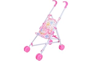 Walopola Single Stroller - Folding Baby Doll Carriage, Role Play Toy, Adjustable Toy Pram for Kids