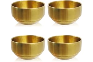 Roucerlin Lot de 4 bols épais en acier inoxydable 304 à double paroi pour salade, fruits, céréales, nouilles (doré, 10,5 cm)