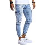 Leif Nelson Men's Shorts - Slim Fit Jeans Shorts, Cargo Style, White (LN-9310) - View #13