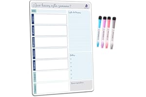 BRM PRO Calendario SEMANAL magnético para nevera DINA4, con 4 rotuladores punta fina, planificador imantado, planificador semanal y lista de la compra, listos para la vuelta al cole