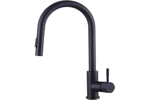 Woen-Flow Wasserhahn Küche Schwarz, Hochdruck Küchenarmatur Ausziehbar 360° Drehbar, Einhebel Armatur Küche mit Brause 2 Wasserstrahlarten, Hoher Bogen Mischbatterie Küche, Spültischarmatur Edelstahl