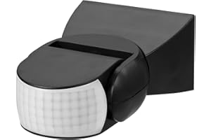 Maclean Energy MCE201B Detector de Movimiento Infrarrojo PIR Moderno Rango de Detencción 12m, Color Negro, IP65, Ahorro de energía