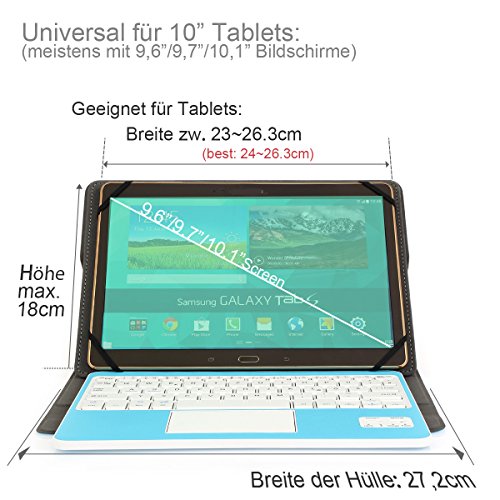 Bluethooth Tastatur, QWERTZ Deutsche Tastatur mit Touchpad, CoastaCloud Deutsch Bluetooth Tastatur Hülle mit Touchpad universal Für alle Windows / Android OS Tablet PC / Galaxy Tabs und Mobil mit 9-10.6 Zoll (Geeignete Tablettengröße : Min 15x24cm Max18x26cm)Blau - 3