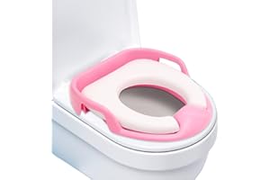 Kinder Toilettensitz Töpfchen Training Universeller, EUBSWA Toilettensitz Toilettentrainer WC Training Sitze mit Weichen Kissen Sicherheitsgriffe für Jungen und Mädchen von 1-7 Jahre (Rosa)