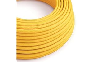 LEDSone Cable de tela redondo de 2 núcleos, 5 metros, color amarillo, estilo vintage, trenzado italiano, 0,75 mm, cable eléctrico flexible para iluminación británica.