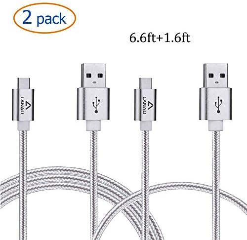 USB Type C Cable [2 Pack], (6.6ft+1.6ft) LANAU Nylon Braided USB-C to USB-A 2.0 Data Transfer/Charge Cable, for Samsung S8, Nexus 6P/5X, Pixel C, ChromeBook Pixel, Macbook 12", Nokia N1 and More Whit