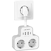 JSVER Power Strips USB C Sockets, Thief Sockets with 2 Outlets and 4 USB Ports (2 USB A and 2 USB C) Multiple Wall Extension