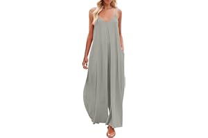 MJGkhiy Salopette Donna Estiva Cotone Baggy Overall Tuta Intera Jumpsuit Pagliaccetto con Tasche Tinta Unita Plus Size Tute Salopette Senza Maniche Larga con Fiori Stile Casual Strappato Pantaloni
