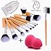 Start makers® 12+1 Piece Professional Makeup Brushes - Bamboo Handle Make up Brushes with Bag - Natural hair Kabuki Makeup Brushes Set - Beauty Make up - Make up Sponges - Foundation Blending Liquid Mineral Makeup Kit with Travel Pouch (12 brushes with makeup Blender)