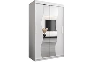 ‎MEBLE KRYSPOL KRYSPOL Schwebetürenschrank Madryt 120 cm mit Spiegel Kleiderschrank mit Kleiderstange und Einlegeboden Schlafzimmer- Wohnzimmerschrank Schiebetüren Modern Design (Weiß)