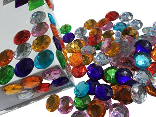 100 Stück 16mm große selbstklebende glitzernde bunte Runde Steinchen Bunte Mischung Deko Strasssteine eckige Acrylsteine Opaleffekt Regenbogeneffekt Laser Optik Regenbogensteine transparent klar kristall basteln Gltzersteine Schmucksteine Strass Steine zum Verzieren Dekorieren von CRYSTAL KING