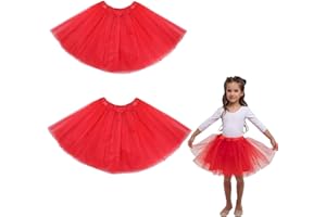 RY-EARL Tüllrock Kinder Mädchen Röcke Tutu Prinzessin 2er Pack Kinder Mädchen Tanzkleid 80's Totem Kleid Ballettrock Petticoat Puffy Tutu(Rot,3 Tier)