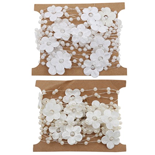 5m Satinblume Handgemachte Perle Perlkette Angelschnur Trimmen DIY Dekor Beige - 8