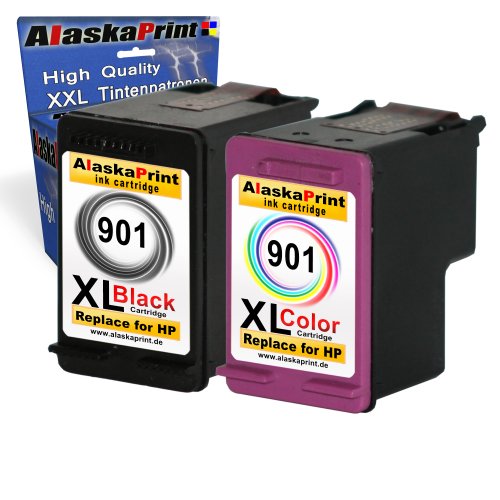 2er Set Druckerpatrone als Ersatz für HP 901 XL 901xl Schwarz Black BK Color Farbig für HP 901XL OfficeJet J4500 J45600 J4624 J4660 J4680 - 2