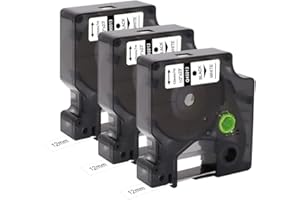 MOLABEL Lot de 3 bandes de rechange pour étiquettes compatibles Dymo D1 45013 S0720530 (12 mm x 7 m) - Ruban adhésif noir sur ruban blanc avec Dymo Label Manager 160 200 210D 280 360D 420P 450D