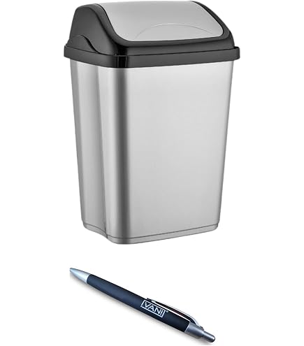 Sunware Delta Mülleimer 50 Liter – Schwingdeckel, Metallisch-Schwarz, Schlankes Design (39,5x34,5x66,5 Cm)