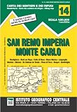 Carta n. 14. San Remo, Imperia, Monte Carlo 1:50.000. Carta dei sentieri e dei rifugi