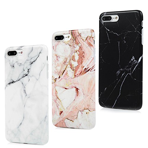 Badalink Hülle für iPhone 7 Plus Marmor TPU Case [3 Packs] Cover Ultraslim Handyhülle Schutzhülle Silikon Bumper Schutz Tasche Matt Marble Schale Antikratz Backcover mit IMD Technologie in Grau Weiß