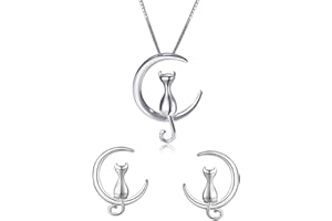 findout F1826 - Colgante de plata de ley 925, diseño de gato con texto en inglés Love You on the Moon, incluye cadena de 45,7 cm