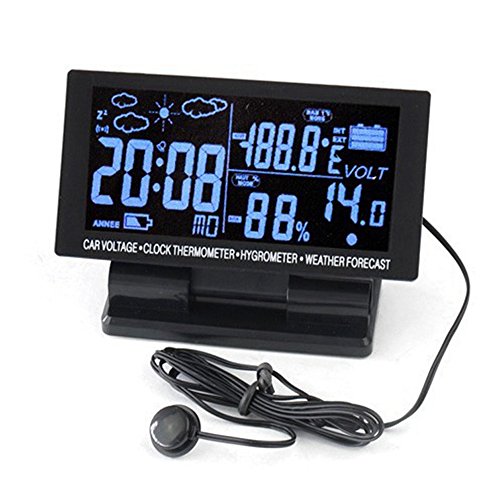 BoomBoost 1 4in Digital Thermomètre Voiture Hygromètre Voltage Horloge 12V LCD Prévisions météorologiques