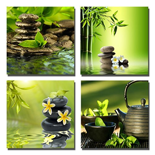 The Decor Shop - Canvas Prints Stones Teapot and Bamboo on Water SPA Theme Photo on Canvas Wall Art Framed Modern Decor Paintings Giclee Artwork for Home Decoration 12x12inch