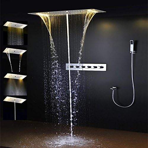 WEITING Luxury Thermostat Mixer Shower Kit with 5 Functions 15x27.5Inch Shower Head Rainfall Waterfall Mist Water column Hand Shower