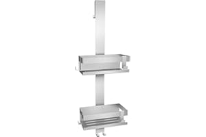 Leermine Mensola Doccia da Appendere Doppio Strato, Porta Shampoo Doccia da Appendere, Portaoggetti Doccia Sospeso con 4 Gancio, Acciaio Inox Mensole per Doccia Vetro, Accessori Doccia Organizer