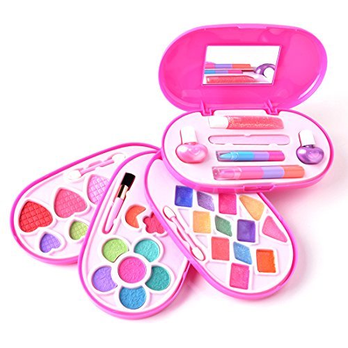 Juego de maquillaje para niñas, diseño de moda, con espejo interior, lavable, de Deardeer 