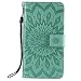 Produktbild DENDICO iPhone XR Hülle, Premium Leder Wallet Tasche Etui Sonnenblume Prägung Hülle mit Magnetverschluss, Flip Brieftasche Handy Schutzhülle für Apple iPhone XR - Grün