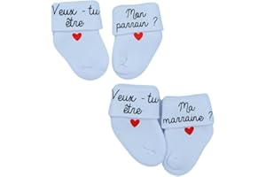 HANDMADE Chaussettes personnalisables pour bébé - thème annonce surprise de parrain et marraine (noir, Sans petit coeur)