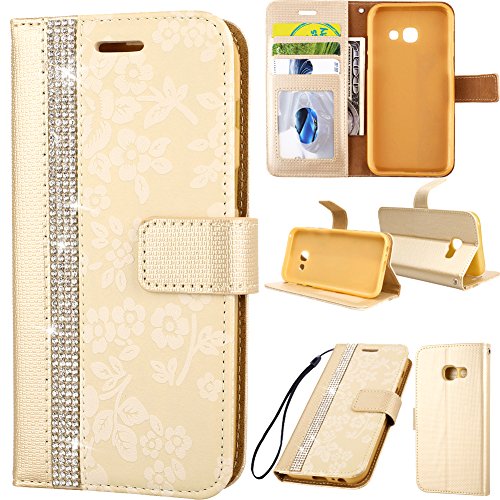 Preisvergleich Produktbild 3D Bling Glitter Glitzer Diamond Musterg Ledertasche Slim Retro Bookstyle mit Standfunktion Karteneinschub und Magnetverschluss Flip Wallet Hülle Schutzhülle für Samsung Galaxy A5 2017