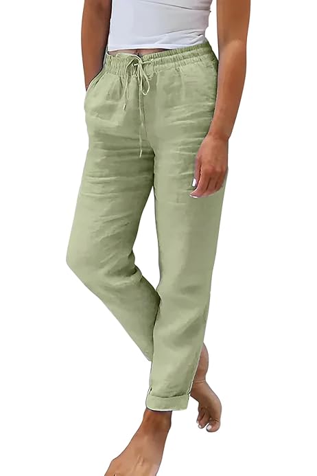 Pantaloni Donna PASUDA In Cotone E Lino - Vita Alta, Loose, Con Tasche, Ideali Per Estate E Spiaggia - Foto 11