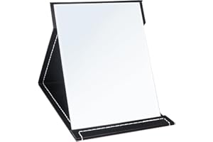 DVHOK Tragbarer Make-up-Spiegel, PU-Leder, Kosmetikspiegel, Reise-Faltbarer Schreibtischspiegel mit verstellbarem Ständer, Schwarz, extra groß