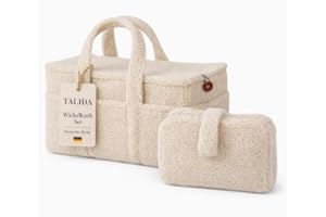 TALIDA Wickelkorb Teddy Set - Wickelorganizer mit Zubehörtasche – Aufbewahrungskorb für Feuchttücher und Babyartikel - Organizer für Wickeltisch und Windeltasche, Feuchtüchertasche (2, Beige)