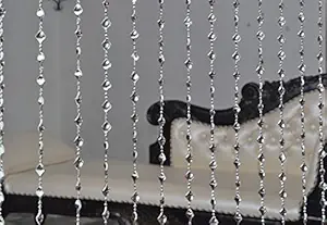 Pindia Strings Bead Curtain Kite Fancy Sparkling Door Window String Beads Thread Sheer Shear Rod Room Hanging Solid Silver 7 x 4 Ft