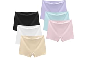 Hornice 6-Pack Girls Seamless Boxer Briefs Mid-waist Invisible Knickers Safety Panties Ice silk Underwear,8-18 Years