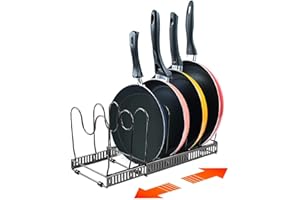 SCLLNDA Porta Coperchi Pentole Porta Padelle Porta Padelle Salvaspazio,Porta Pentole Allungabile con 7 Scomparti Regolabili Porta Padelle Salvaspazio da Cassettone per Padelle, Coperchi e Piatti,Nero