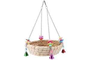 NASSMOSSE Nido de Pájaro Tejido de Paja,Cama Colgante para Loros,Columpio para pájaros,Juguete con Accesorios de Jaula de Campana