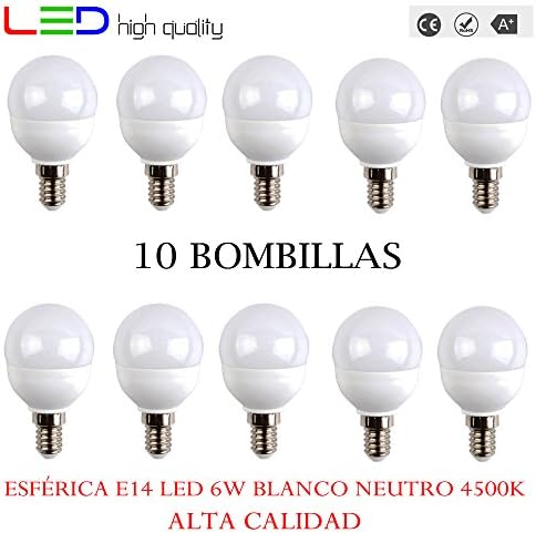 Spherical LED (Pack of 10) 6 W 200º Neutral White 4500 K E14 520LM 220 V-240 V High Quality