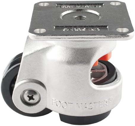 Foot Master SGDN-80-F-NYN Leveling Caster, 63 mm Nylon 66 Wheel, Stainless Steel, Height Adjustable Foot Pad, Plate Mounted Swivel Caster, 550 kg Load Rating