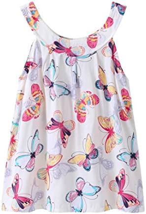3T-6T Summer Girls Floral Print Tutu Dress, Cute Baby Kids Princess Party Sleeveless Butterfly Printed Toddler Dresses (White, 100)