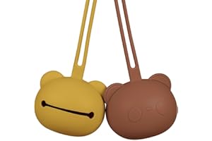 Airfish Silicone Dummy Holder Case Set, 2 Pack Pacifier Case, BPA Free Baby Pacifier Holder Case, Portable Soother Pods for Baby Travel Pacifiers for Boys and Girls (Yellow and Red Brown)